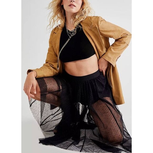 NWT Free People Swiss Dot Tulle Midi Skirt | Whimsigoth Balletcore Dark Academia - Picture 2 of 16